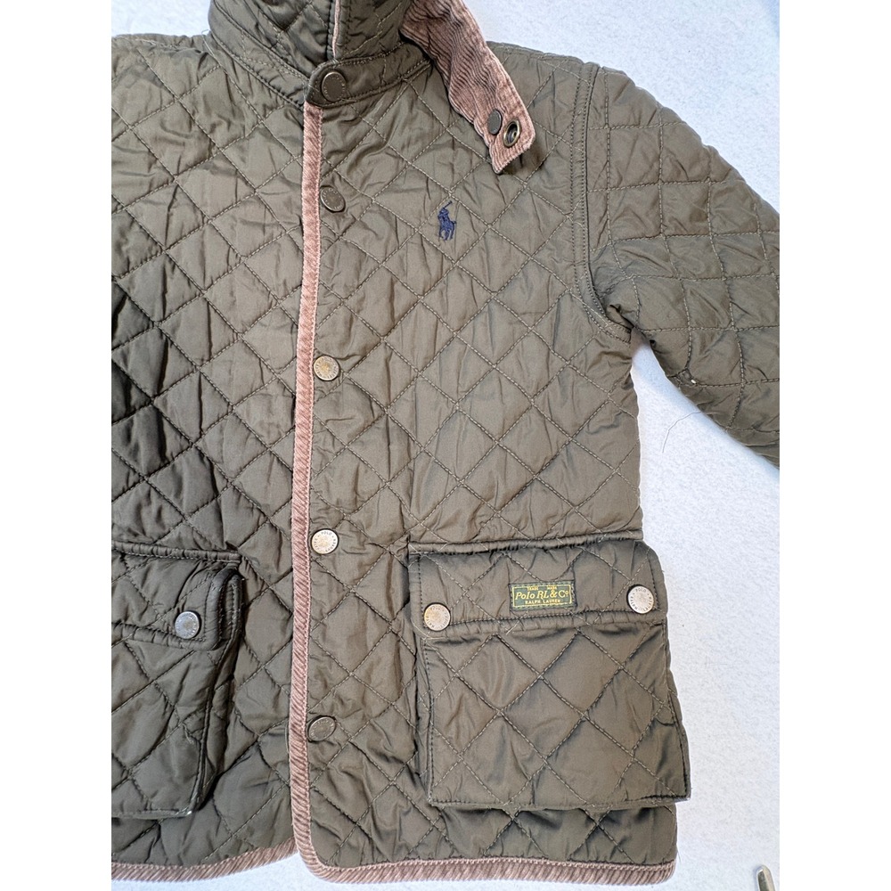 Polo Ralph Lauren Boys Olive Green Quilted Barn Jacket Corduroy Trim Size 6